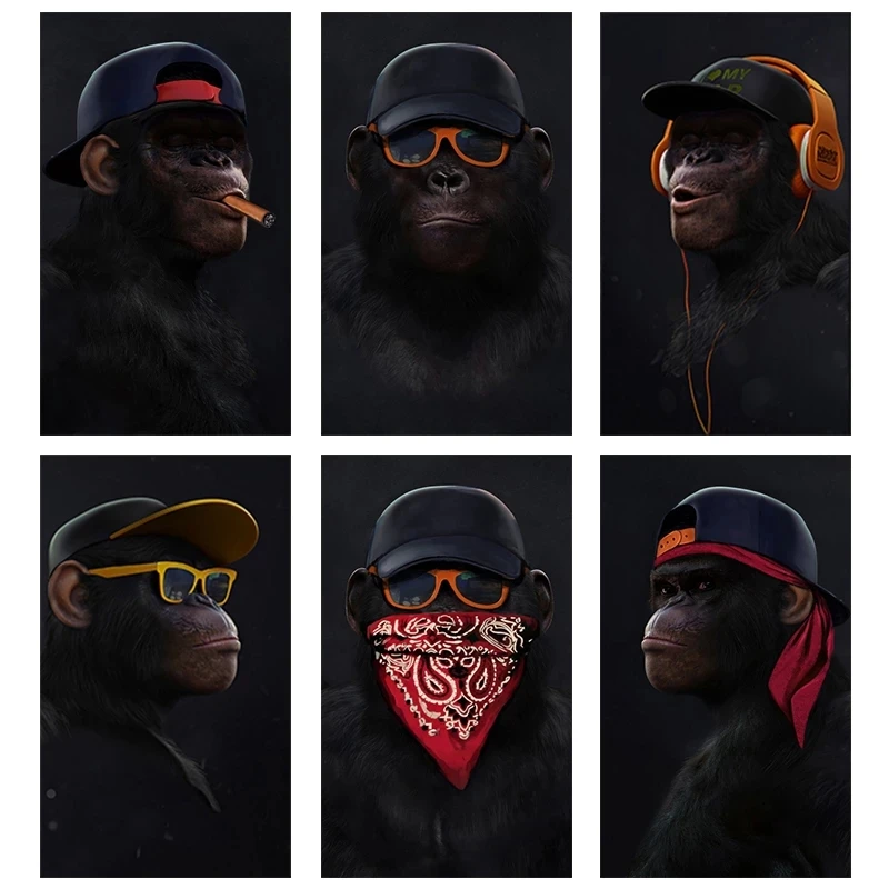 underviser Maxim London Canvas Painting Funny Animal Gorilla Hip hop Monkey with Glasses Headset  Art Posters and Pictures for Living Room Decoration|Painting & Calligraphy|  - AliExpress