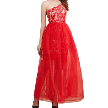 

BGW Red Lace One Shoulder Sleeveless A Line Illusion Prom Dresses Vestidos De Fiesta Con Piedras 2020