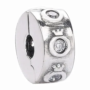 

New 925 Sterling Silver Bead Charm Sparkling Crown O With Crystal Clip Stopper Beads Fit Bracelet Bangle Diy Jewelry