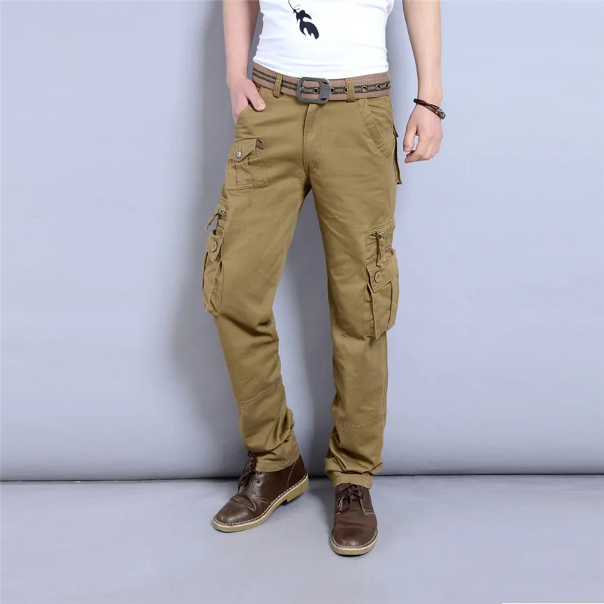Новые мужские брюки для бега, повседневные мужские новые модные повседневные однотонные рабочие брюки с несколькими карманами, длинные брюки