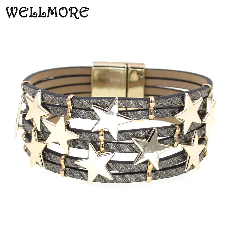 WELLMORE trendy women bracelet leather bracelets for women Metal stra charm bracelet fashion female jewelry wholesale