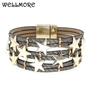 WELLMORE trendy women bracelet leather bracelets for women Metal stra charm bracelet fashion female jewelry wholesale