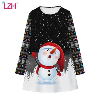 

LZH 2020 Autumn Winter Cute Christmas Snowman Printting Dresses For Girls Loose Home Wear Children Clothing New Kid A-Line Skirt
