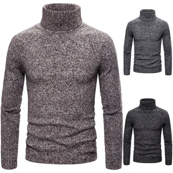 

New Autumn Winter Men's Sweater Men's Turtleneck Solid Color Casual Sweater Men's Slim Fit Brand Knitted Pullovers 2XL