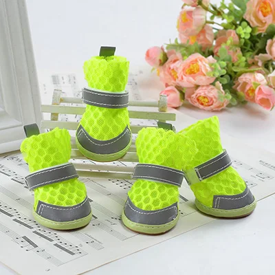 Dog Boots Small Dog Shoes Mesh Summer Booties For Dogs Anti Slip Pet Breathable Shoes Puppy Sneakers - Цвет: Зеленый