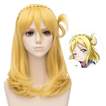 

VICWIG Medium Length Cosplay Wig With Bangs Braid Yellow Synthetic Wavy Hair For Women