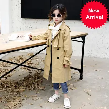 

baby girl spring Children autumn new trench coats Korean style fashion belt loose Jackets kids teens outerwear ws382