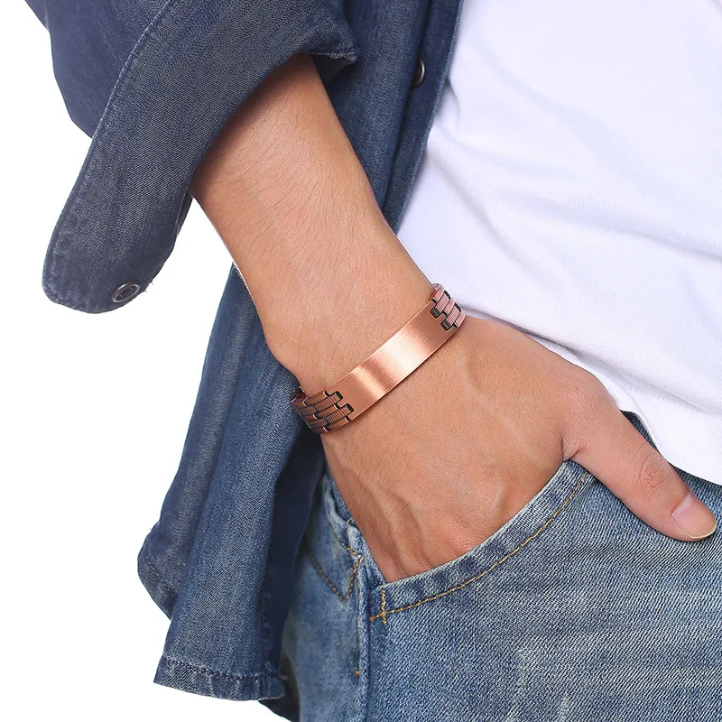 Fashion Jewelry Pure Copper Bracelet Customized Name Adjustable Medical ID Bracelet Personalized Message Reminder Magnetic Bracelets for Men