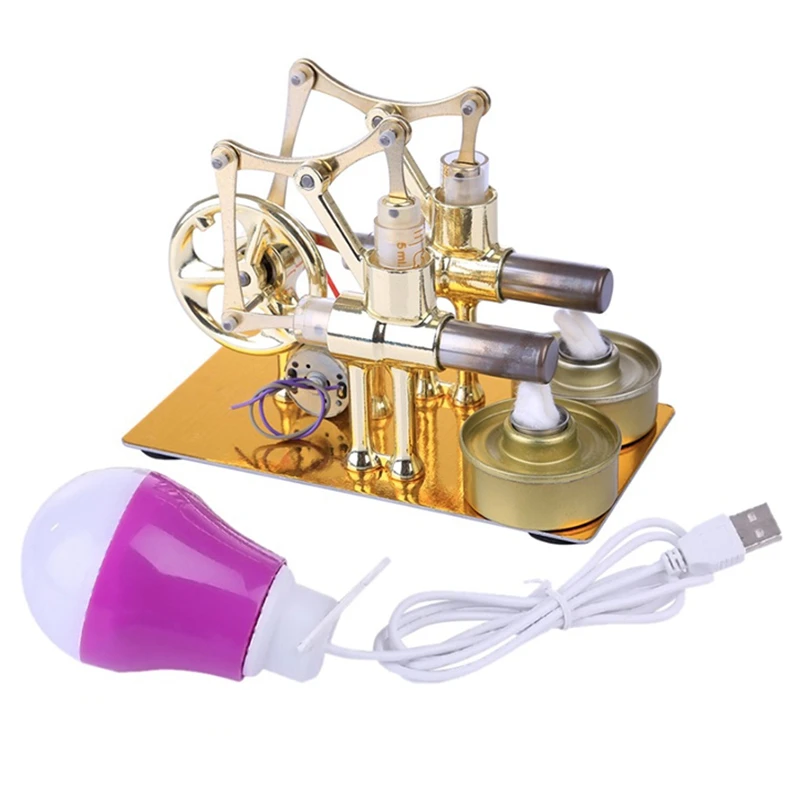 

BMBY-Stirling Engine Metal Double Cylinder Bulb External Combustion Heat Power Engine Model Physics Science Experiment Toy