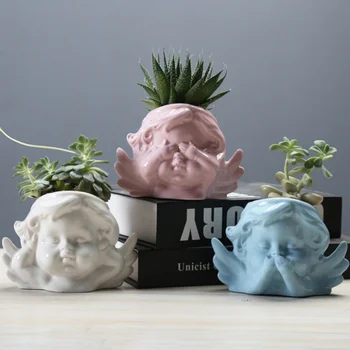 

Ceramic Cherub Decorative planter Angel Succulent Flower Pot Office Desktop plants Pot Ceramic without Tray cactus Planter