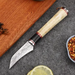 Damascus Blade Cattle Bone Handle Outdoor Camping Hunting Rock Climbing Kitchen Special Fruit EDC Tool Knife