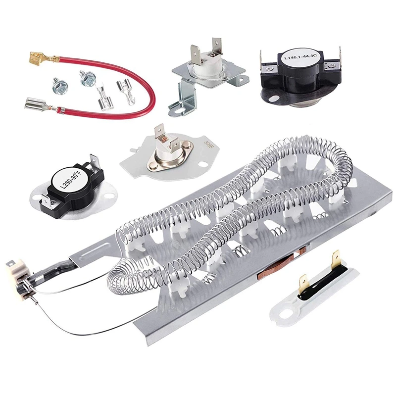 

Dryer Replacement Parts Set 3387747 Dryer Heating elements and 279816 Thermostat Kit and 279973 3392519 Compatible Hot Melt Fuse