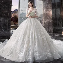 Optcely роскошное прозрачное бальное платье с v-образным вырезом и коротким рукавом, свадебное платье с открытой спиной, с аппликацией в виде поезда, бисерное длинное платье с длинным шлейфом