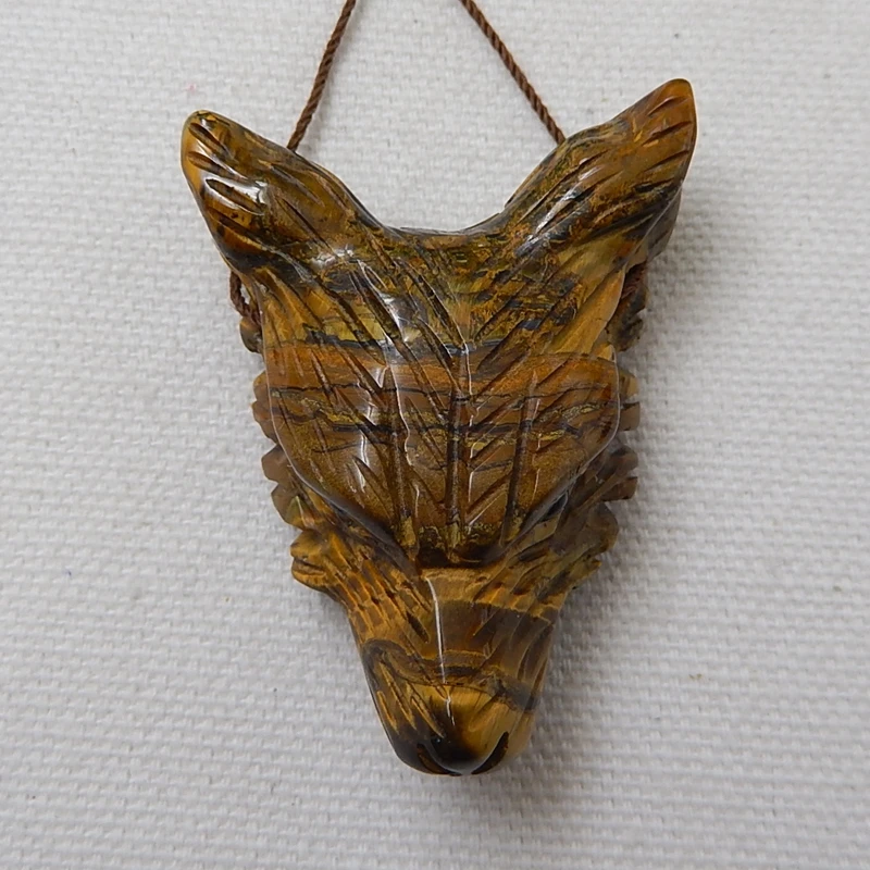 

1Pcs Natural Stone Tiger Eye Handcarved Wolf Head Side Drilled Necklace Pendant 48x36x16mm 26.4g Fashion Pendant
