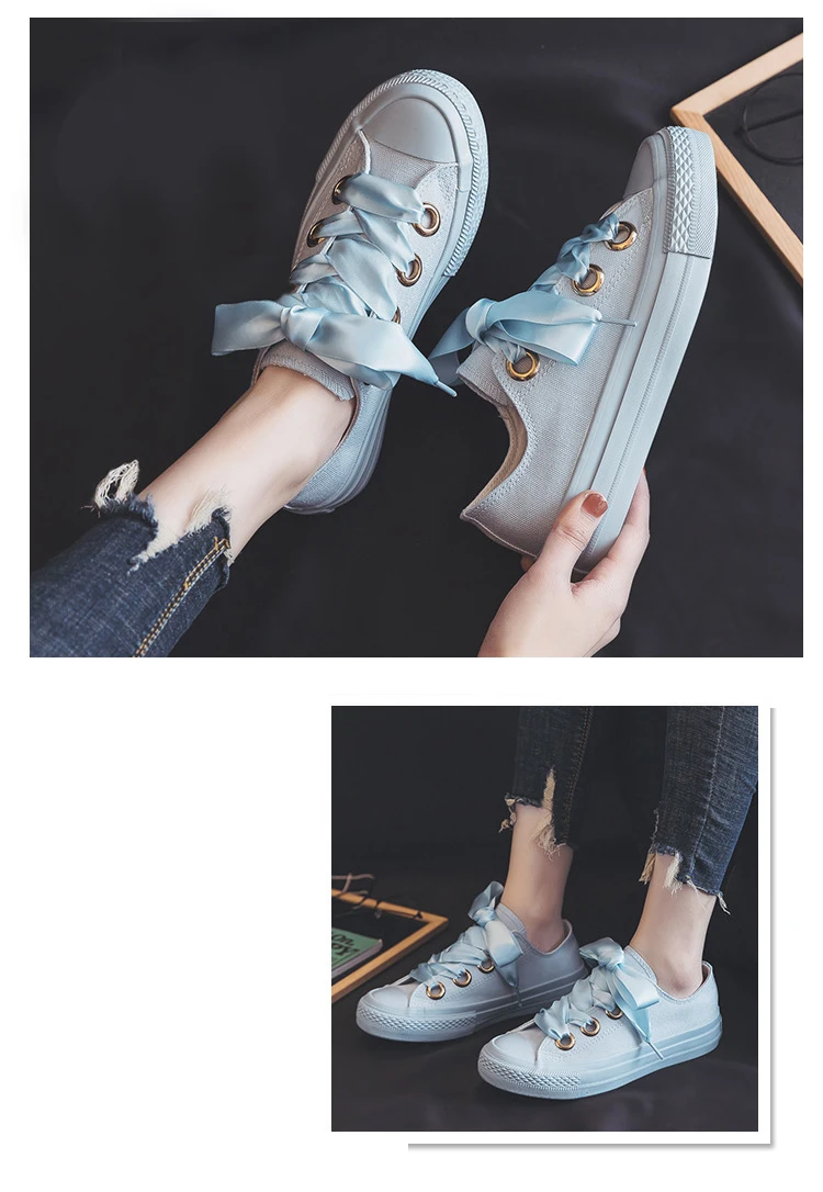 2021 New Canvas Shoes Versatile Laces Light Color Solid Color Cute Trend Casual Flat Bottom Low Top Women's Vulcanized Shoes