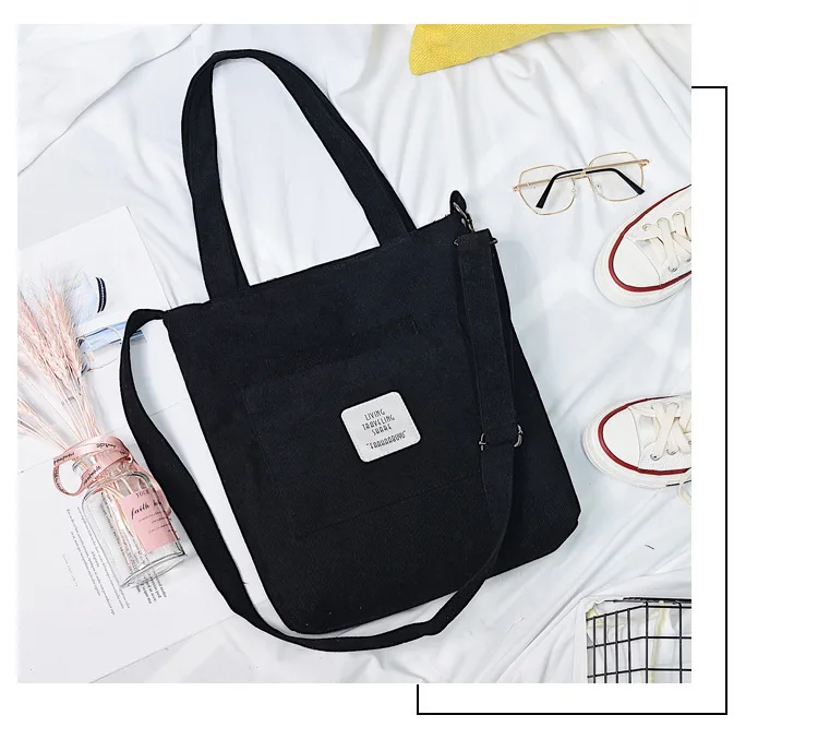 2021 New Literary Canvas Bag Women's Single Shoulder Messenger College Style Student Portable Corduroy Handbag