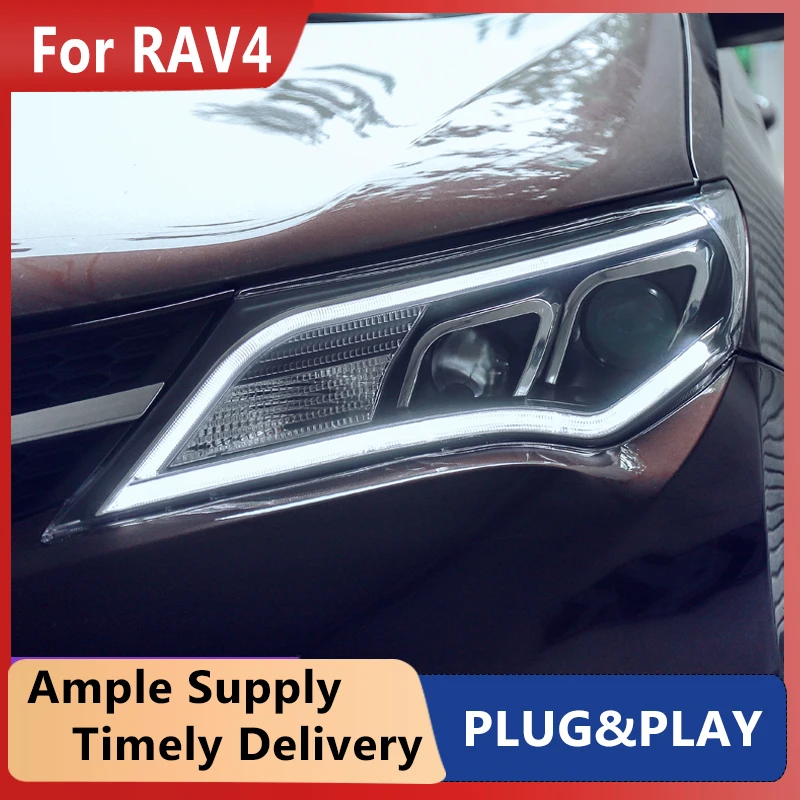 

Автомобильный Стайлинг, чехол для передней фары Toyota RAV4, фары 2013-2015 светодиодный ные фары DRL, биксеноновые линзы, дальний и ближний свет, противотуманные фары