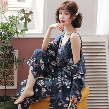 

Pajamas blisters set spring and summer suspenders trousers loose color ladies cotton pajamas three-piece home service