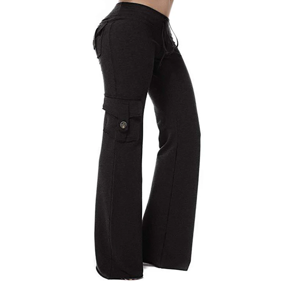 Women Flap Pockets Boot Cut Yoga Pants