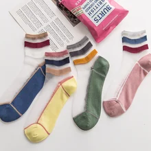 Хит, летние женские ультратонкие прозрачные носки, meias Harajuku, полосатые прозрачные носки, стеклянный Шелковый носок, Calcetines Mujer