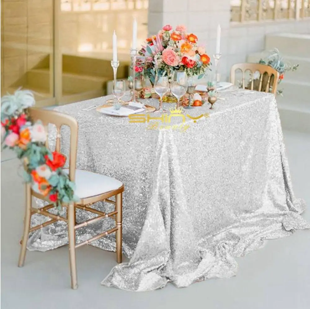  Mermaid Sequin Tablecloth 50x72-Inch Silver Rectangular Tablecloths Sequin Fabric Table Cloth for W