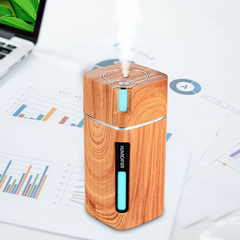 Mini umidificatore portatile venature del legno 300ML ultrasuoni auto USB diffusore di aromi aria lampada LED colorata umidificatore per auto casa ufficio_voghion.com