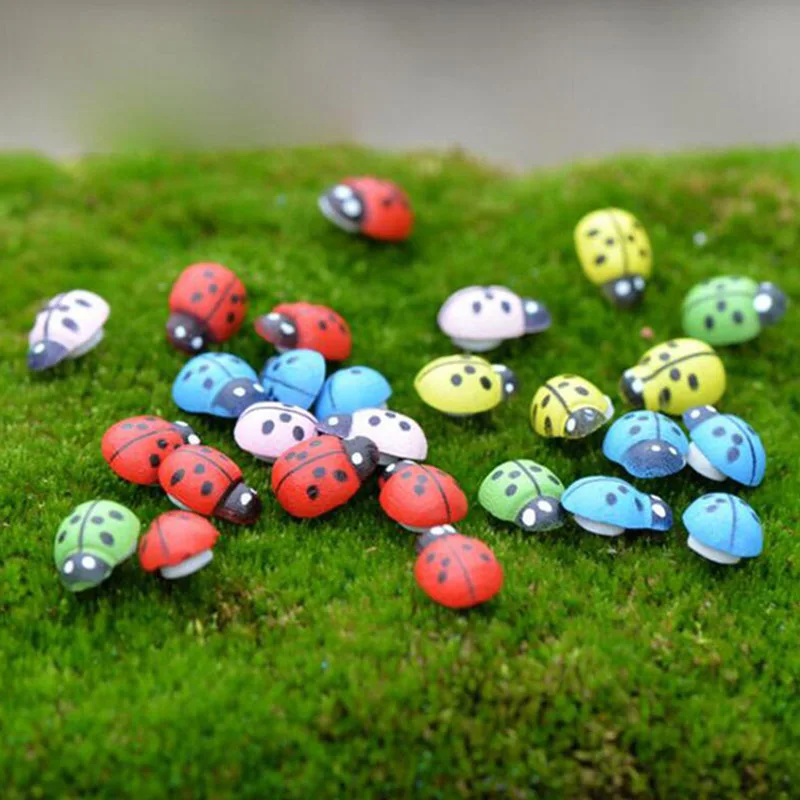 50PCS Mini 7*11mm Wooden Ladybug Sponge Stickers Fridge Figurine Miniature Garden Ornament Dolls Micro Landscape Decor Toys | Игрушки и