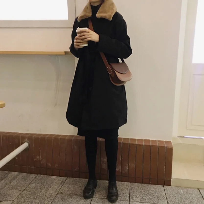

Spring Korean-style WOMEN'S Wear Loose-Fit Mid-length CHIC Joint Fold-down Collar Cotton Coat Waist Hugging Slimming Thick Cotto