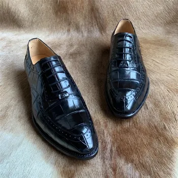 

Authentic Exotic Crocodile Belly Skin Businessmen Stylish Dress Shoes Genuine Alligator Leather Male Lace-up Pointed Toe Shoes