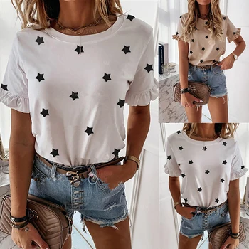 

2020 European and American explosion models star print simple style short sleeve round neck T-shirt tops women's clothing