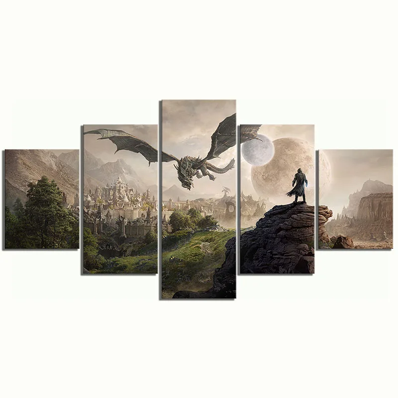 Home Decor Modular Canvas Picture 5 Piece Elder Scrolls 4 Skyrim Game Painting Poster Wall For Live Room Canvas Painting (3)