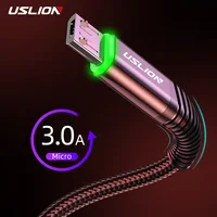 Cabo magnético USLION 3A de carregamento rápido, cabo micro USB LED transmissão de dados de suporte para Samsung cabo para celulares Android