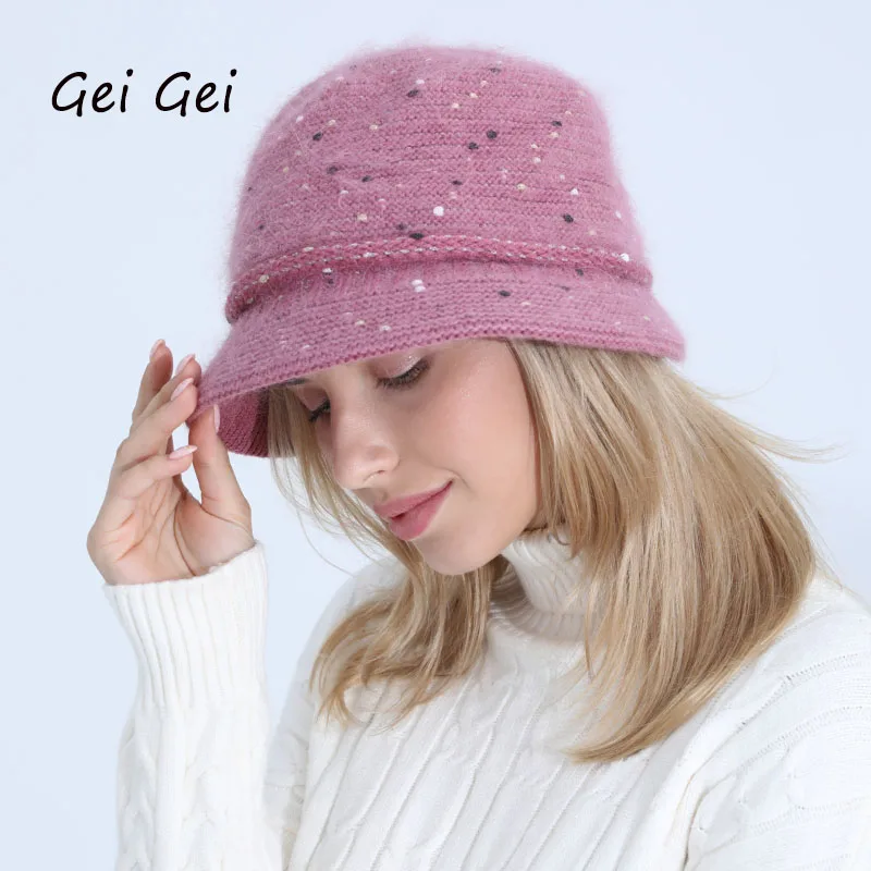 

Mixed Colors Women Winter Hat Dome Basin Rabbit Fur Womens Knitted Hats Thick Velvet Autumn Warm Wool Cap Spring Fashion Beanie
