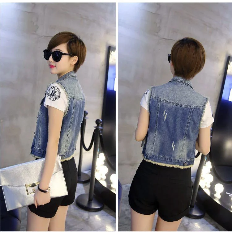 Женский джинсовый жилет летний Стиль однобортный джинсовые жилеты Топ пальто плюс размер джинсы топы без рукавов жилет куртка F39