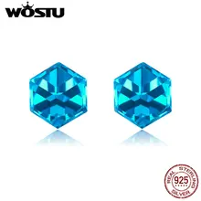 WOSTU 925 пробы серебро квадратный Crytsal камень голубой Стад Серьги для свадьбы, помолвки серьги для Для женщин ювелирные изделия CTE208
