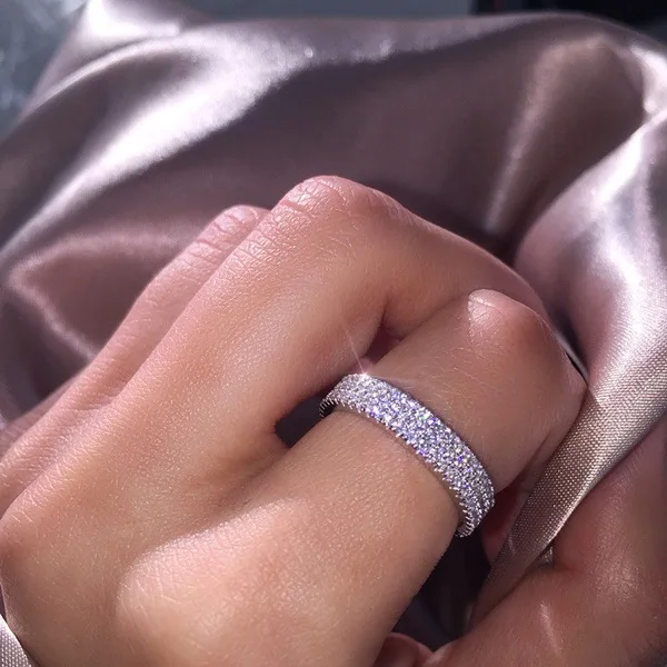 Простое 925 пробы Серебряное обручальное кольцо для женщин, инкрустированное бриллиантовое AAA циркониевое кристалл, дикая невеста, принцесса, кольца, ювелирные изделия - Цвет основного камня: Silver