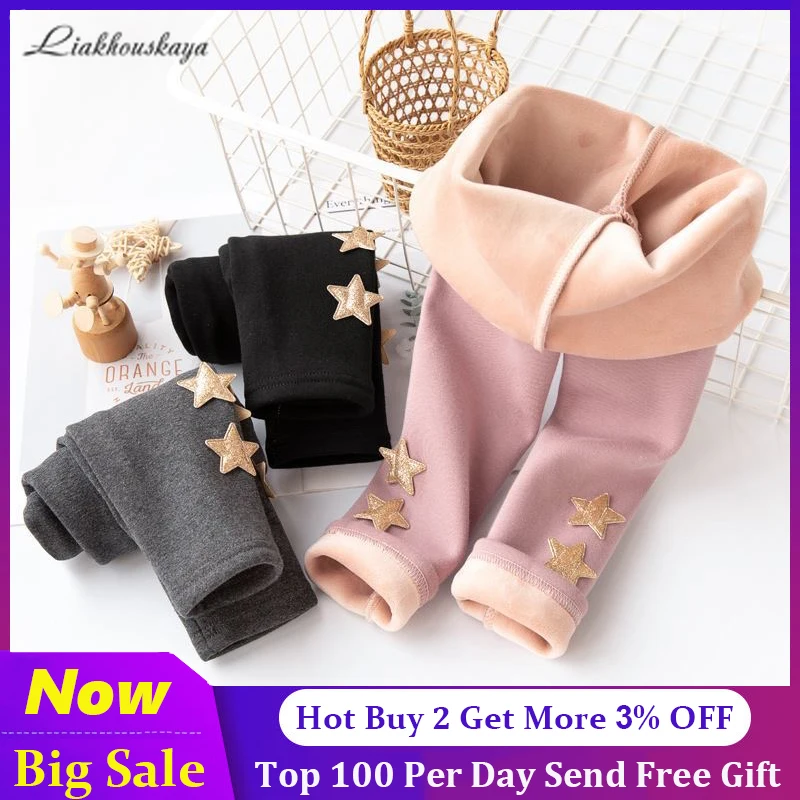 

110-140cm Girls Cotton Warm Leggings Winter Kids Cartoon Thick Velvet Pants For Baby Girls Children Fleece Trousers Clothes