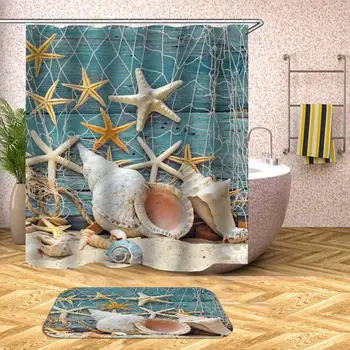 

35 Beach Shell Sea Waterproof Shower Curtain Printed Bath Curtains for Bathroom Bathtub Bathing Cover Extra Large Wide 12pcs