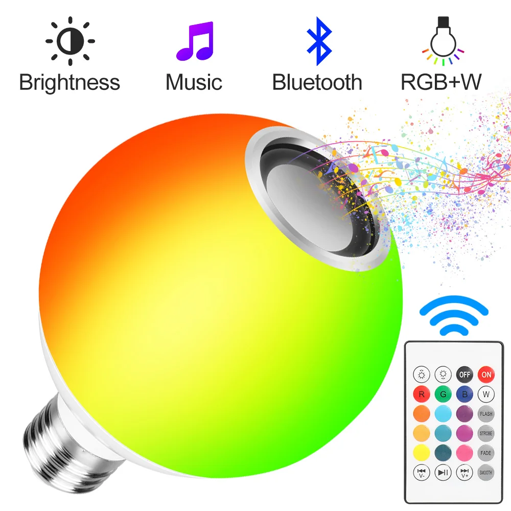 E27 RGB Led мини-динамик с Bluetooth музыка игра Диммируемый свет лампы с пультом дистанционного управления Изменение цвета внутреннего домашнего освещения