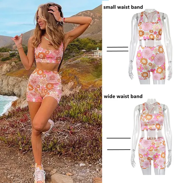 Vamos Todos 2021 Floral Print Outfits For Women Beach Outfit Two Piece Set Tracksuits Sport GYM Yoga Leggings Short Summer Pants 1