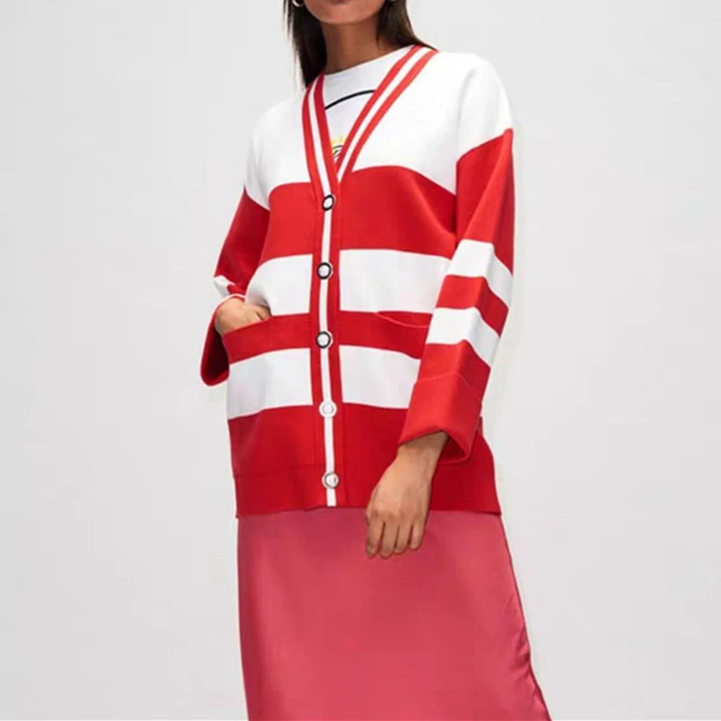 ^*Best Offers Women Cardigan V-Neck Striped Knitted Sweater Coat Color Block Button Pockets Long Sleeve Top Casual Streetwear Autumn Winter ^*Best Offers Women Cardigan V-Neck Striped Knitted Sweater Coat Color Block Button Pockets Long Sleeve Top Casual Streetwear Autumn Winter