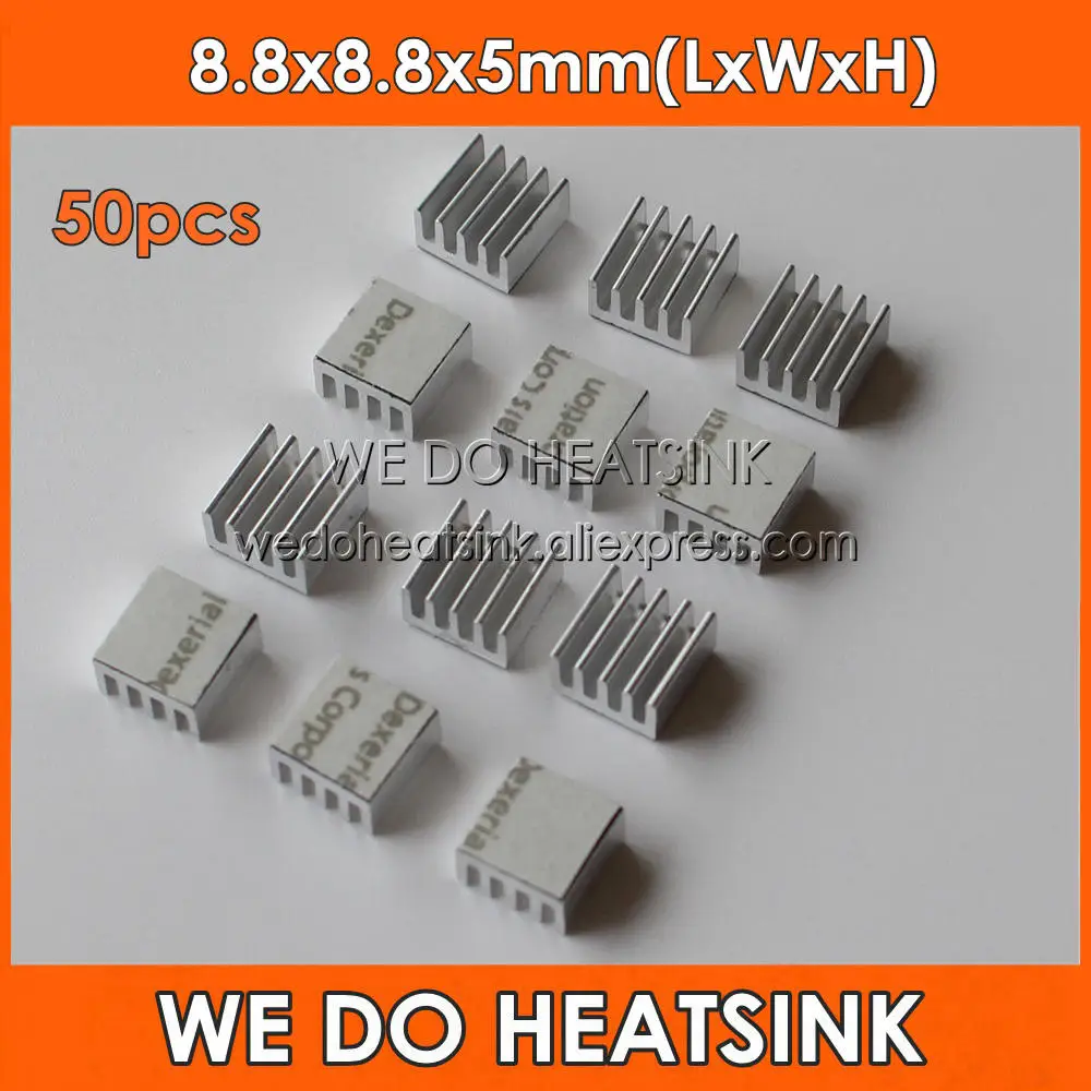 50pcs 8.8x8.8x5mm Ram Heatsink Chipset Aluminum Heat Sink With Thermal Conductive Tape Fans & Cooling | Компьютеры и офис