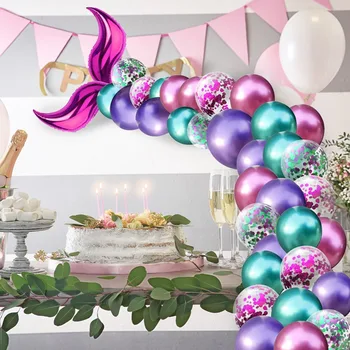 

Mermaid Holiday Birthday Party 12 Inch Metal Latex Ball Sequin Balloon Set Mermaid Birthday Party Decoration Balloon