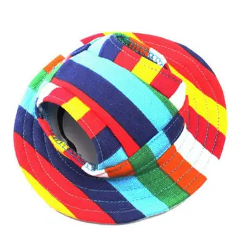 

Round Brim Pet Cap Visor Hat Pet Dog Mesh Porous Sun Cap with Ear Holes for Small Dogs - Size S (Colorful Stripe)
