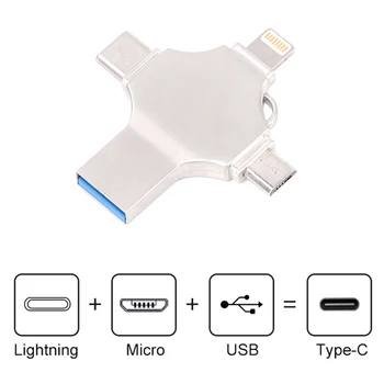 

4 in 1 Multifunctional U Disk Flash Type-c Lightning-Android and USB 3.0 Encrypt-U Disk Flash Drive for iPhone Xiaomi Tablet PC