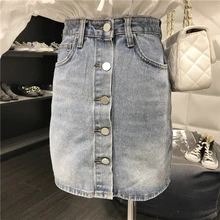 Джинсовая юбка женская новая дикая однобортная тонкая короткая юбка с высокой талией