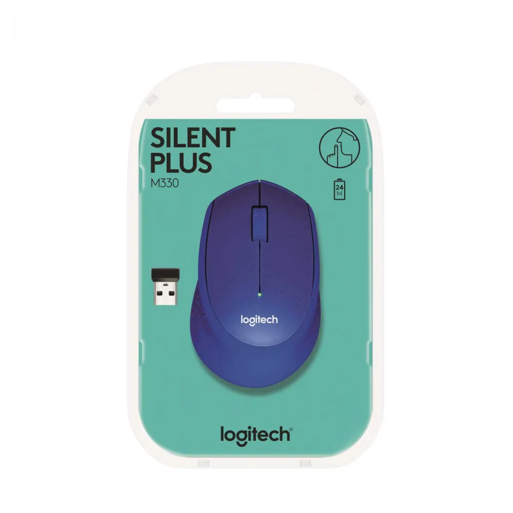 Мышь беспроводная Logitech M330 Silent Plus Blue(синяя, оптическая, 1000dpi, 2.4 GHz/USB-ресивер, бесшумная, под правую руку