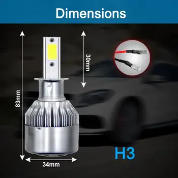 

1x C6-H3 COB Car LED Headlight Fog light Turbo Light Bulbs Kit 72W 8000LM 6000K 360°Beam Bulb Silver White Lamp FR2