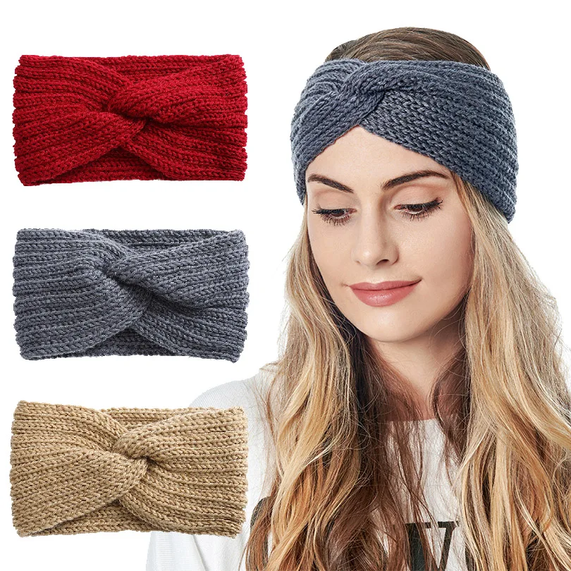 Wolle Gestrickte Knoten Kreuz Stirnband für Frauen Herbst Winter Bogen Elastische Haarbänder Mädchen Haar Zubehör Kopfbedeckung Haar Bands Neue