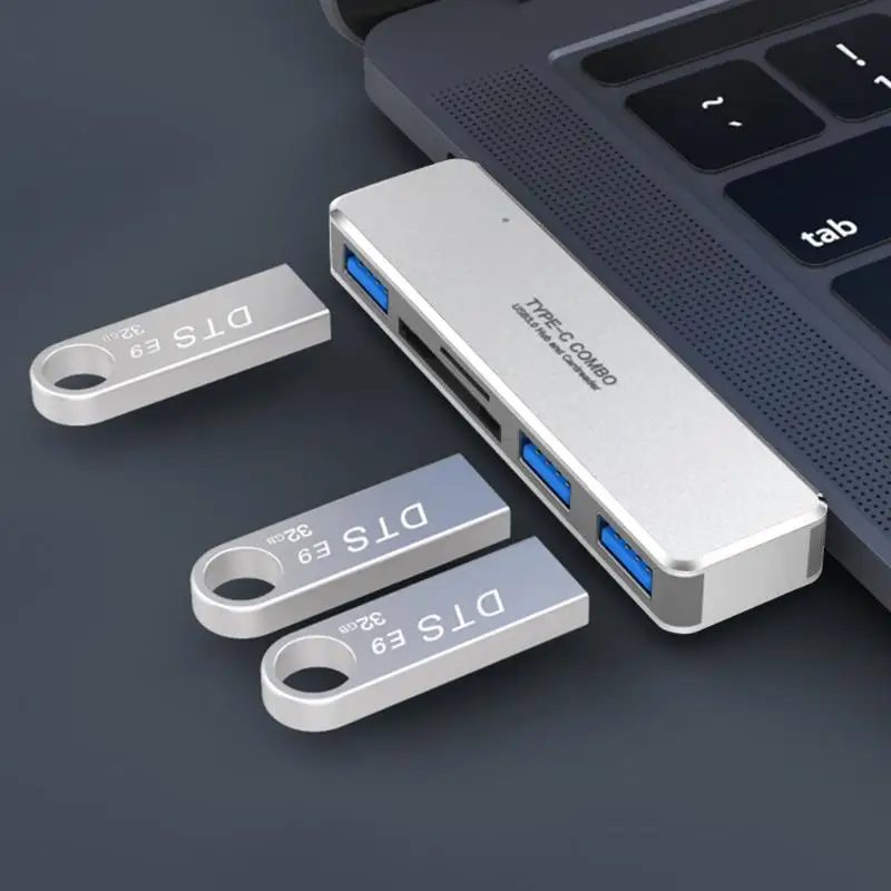 USB C концентратор 5 в 1 портативный Type до 3xUSB3.0 + 1xTF кардридер адаптер
